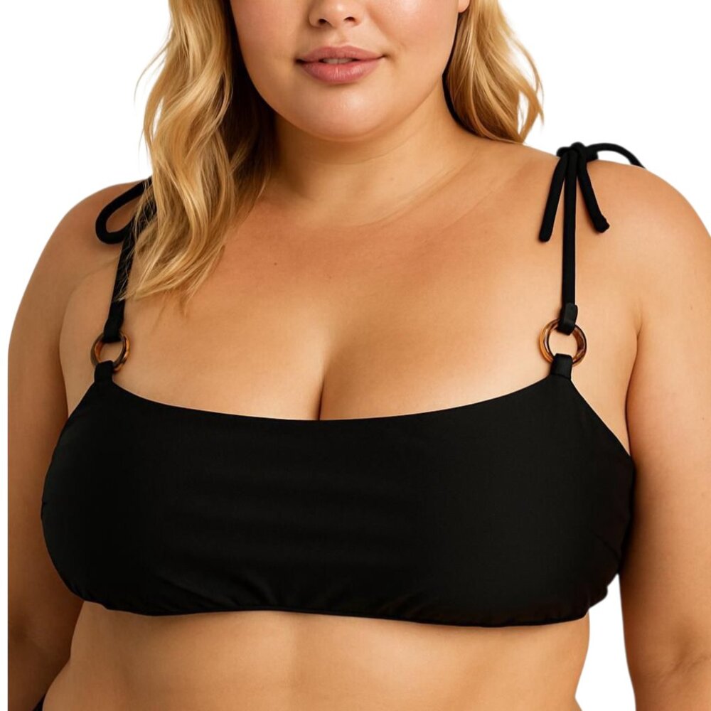 J Crew Women's Black Shoulder Tie Ring Accent Bandeau Bikini Top Size 2X NWT